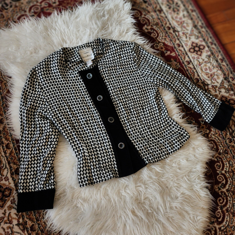 Joseph Ribkoff Black and White Houndstooth Velvet Jacket